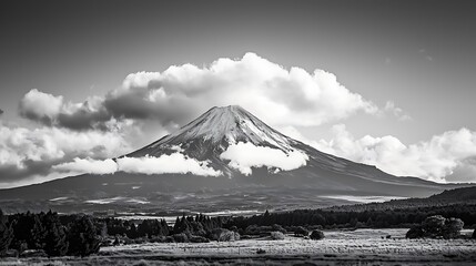 A mountain with a snow cap is in the background