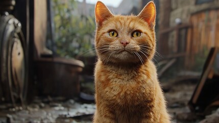 A Stunning Orange Cat Portrait in a Rustic Setting