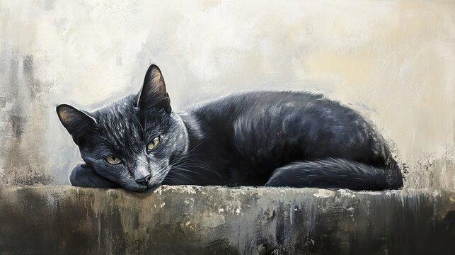 Serene Black Cat Portrait: A Mesmerizing Painting