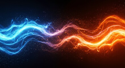 Fiery Ice: Abstract energy streams of vibrant blue and orange clash and intertwine, creating a dynamic visual of contrasting forces.  