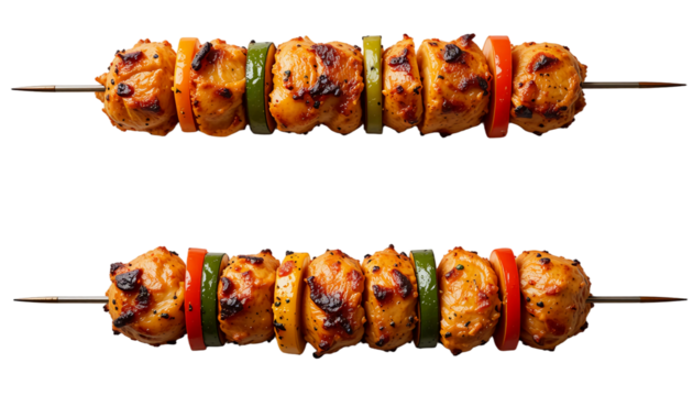 Chicken kebabs isolated on white background. Suitable for marketing or business purposes. PNG file