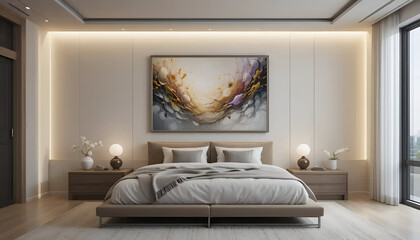 modern bed room interior light painting background 