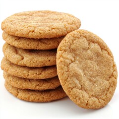 Freshly Baked Cinnamon Sugar Cookies Stacked Neatly on White Background for Desserts and Baking Themes