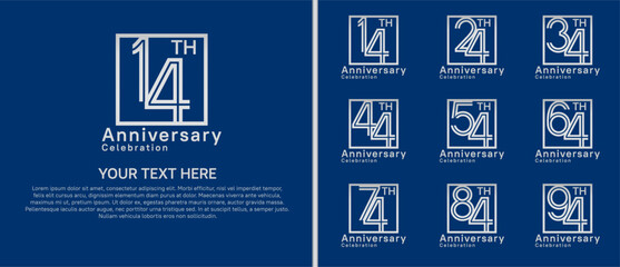 logo anniversary set. silver color with square on blue background for special event