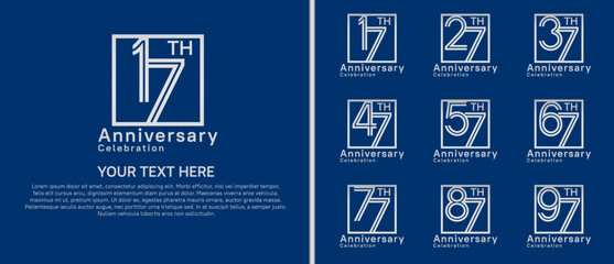 Naklejka premium logo anniversary set. silver color with square on blue background for special event