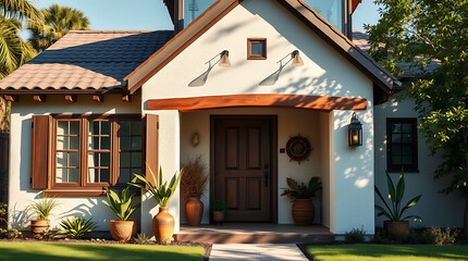 Fototapeta premium Single-Story Stucco House with Spanish Colonial Details