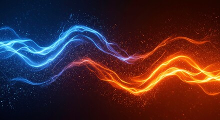 Fiery Ice Abstract:  A mesmerizing abstract artwork depicting intertwining waves of vibrant blue and fiery orange energy, creating a dynamic and contrasting visual spectacle.