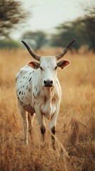Majestic White Cow in African Savanna