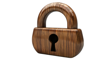 A wooden made padlock isolated on white background