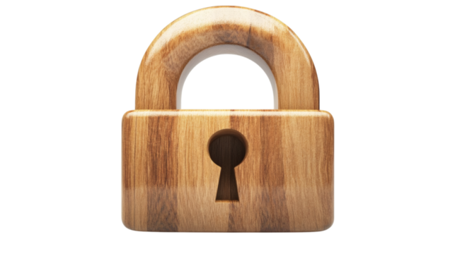 A wooden made padlock isolated on white background