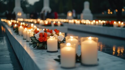 Candlelight vigil honoring lives lost memorial park photography serene atmosphere nighttime remembrance