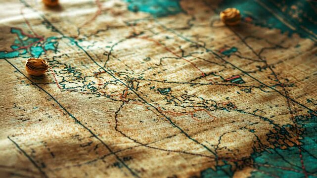 Antique map with detailed illustrations and textures from a historical exploration period