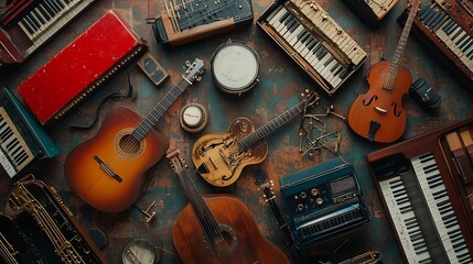 Naklejka premium A Still Life of Vintage Musical Instruments