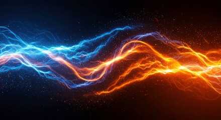 Fototapeta premium Clash of Elements: A mesmerizing abstract design depicting a fiery orange energy stream colliding with a icy blue counterpart.