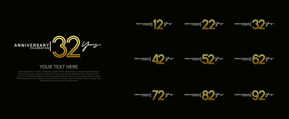 logo anniversary set. golden and silver color on black background for special event