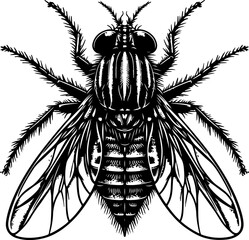 sketch illustration of a silhouette of a disease-carrying fly-winged animal.eps