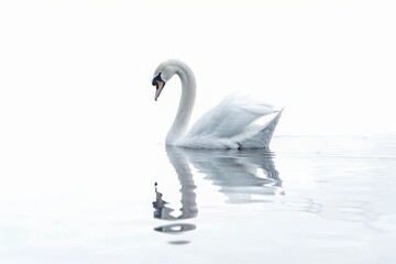 Obraz premium Majestic Swan Resting Gracefully on a Crystal-Clear Lake.