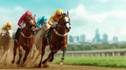 Horse racing event at city racetrack action-packed race sunny day competitive sports environment