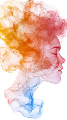 A vibrant artistic representation of a woman's silhouette, infused with colorful smoke, capturing beauty and creativity.