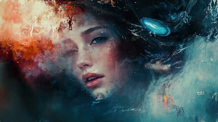 Cosmic Woman: A Surreal Portrait in Vibrant Hues