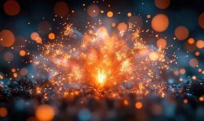 Fototapeta premium Fiery, sparkling explosion; bokeh background.