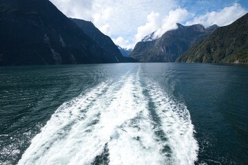 The fjord scene trip through Milford Sound, New zealand.