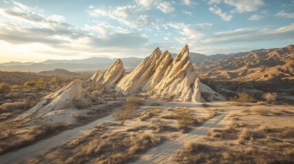 Naklejka premium Desert landscape, rock formations, sunset, nature. Stock photo