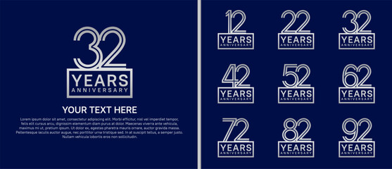 logo anniversary set. silver color with square on blue background for special event