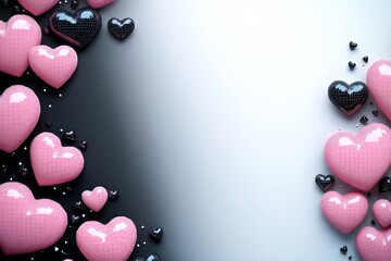 Colorful hearts on a gradient background create a playful romantic atmosphere.