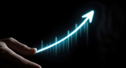 Business Growth and Financial Success Represented by Upward Trending Glowing Arrow Chart