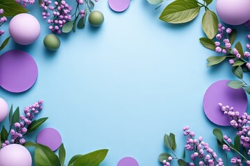 Fototapeta premium A vibrant arrangement of purple and green elements on a blue background.