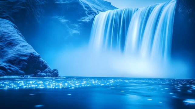 iceland waterfall winter blue serenity - moody blues