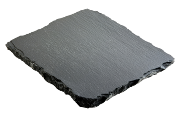 Empty black slate stone isolated on transparent background, top view