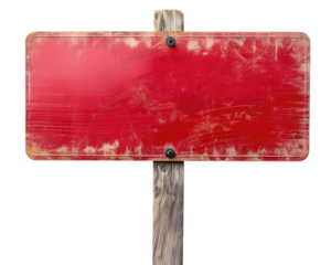 Red wooden sign board isolated on transparent background