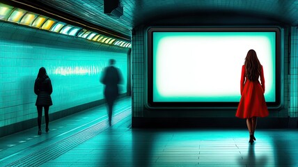 Modern subway scene with vivid lighting.