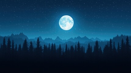 Moonlit forest landscape nature scene tranquil night mountain view serene wilderness for relaxation