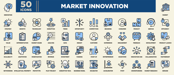 Market innovation Icon Set Blue Black