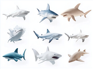 Fototapeta premium 9 icônes de requins en 3D sur fond blanc