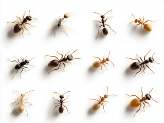 12 ic&ocirc;nes de fourmis en 3D sur fond blanc