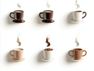 Obraz premium 6 icônes de tasses de chocolat chaud en 3D sur fond blanc