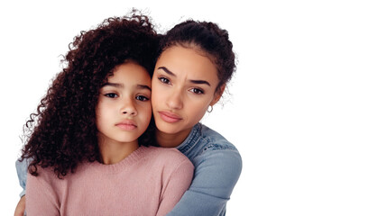 two women thinking isolated on white background