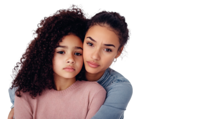 two women thinking isolated on white background