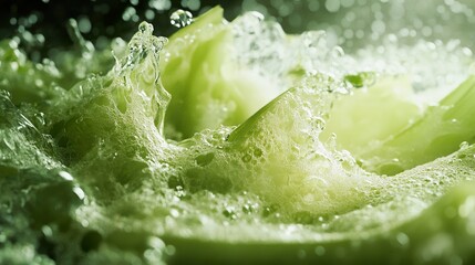 Closeup of Fresh Green Vegetable with Water Bubbles
