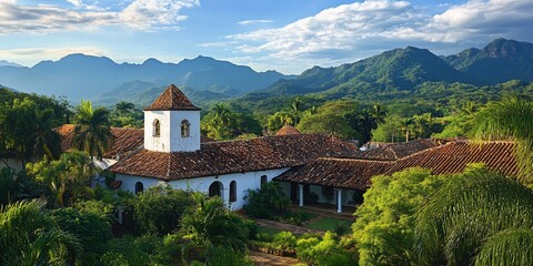 Obraz premium Colonial Mansion in Mountain Valley
