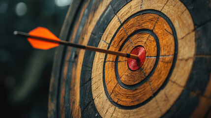 Achieving goals requires focus and determination, as shown by arrow hitting target center. This symbolizes success and motivation in personal endeavors