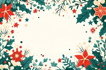 Festive holiday frame with vibrant flowers and greenery in a cheerful design.