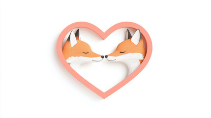 Fototapeta premium Two foxes touching noses in heart shape, symbolizing love and affection