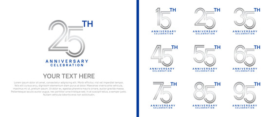 logo anniversary set. silver and blue color on white background for special event