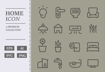 Set of home line icons. Collection of dark linear icons