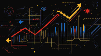 Abstract black background with Colorful charts and graphs with statistics to innovative analyze business potential and forecast future development of companies growth.